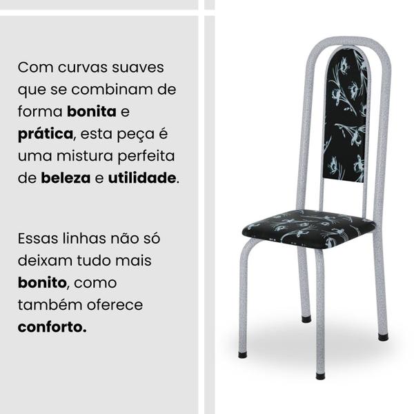 Imagem de Conjunto de Mesa Retangular 180x75cm Tampo Ardósia Indiana 8 Cadeiras Lavínea Preto Floral/ Mart Pérola