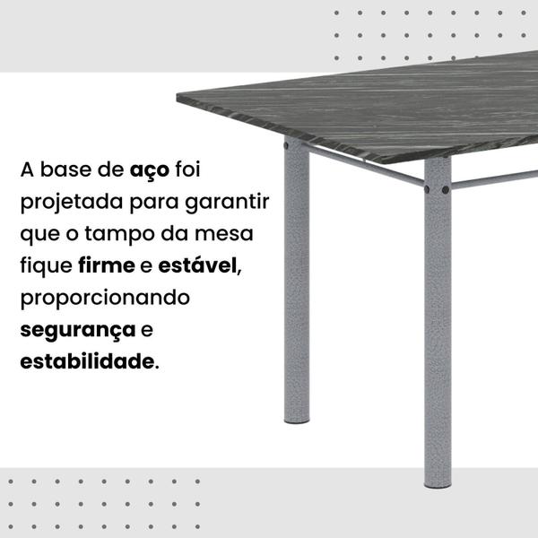 Imagem de Conjunto de Mesa Retangular 180x75cm Tampo Ardósia Indiana 8 Cadeiras Lavínea Preto Floral/ Mart Pérola