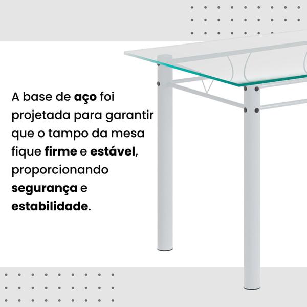 Imagem de Conjunto de Mesa Retangular a 120x75cm Tampo de Vidro 4 Cadeiras Lavínea Arabesco/ Branco