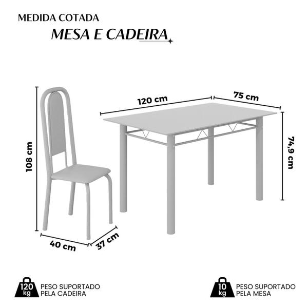 Imagem de Conjunto de Mesa Retangular a 120x75cm Tampo de Vidro 4 Cadeiras Lavínea Botanic Bege / Branco