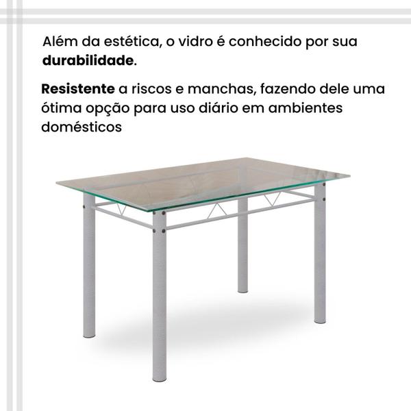 Imagem de Conjunto de Mesa Retangular a 120x75cm Tampo de Vidro 4 Cadeiras Lavínea Preto Floral/ Mart Pérola