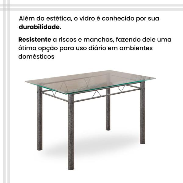 Imagem de Conjunto de Mesa Retangular a 120x75cm Tampo de Vidro 4 Cadeiras Lavínea Preto Floral/ Mart Prata