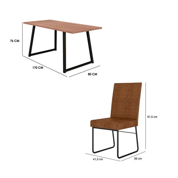 Imagem de Conjunto de Mesa Retangular com Tampo de MDP Marrom Claro Atlanta e 6 Cadeiras Olímpia Revestimento Sintético Terracota e Preto