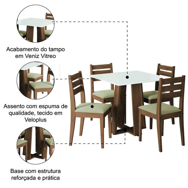 Imagem de Conjunto de Mesa Sala de Jantar Athenas Quadrada 0,90m 4 Cadeiras Dakar Cedro/Off White/Bege Dobuê