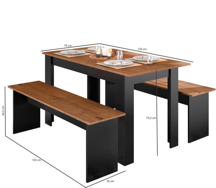 Imagem de Conjunto de Mesa Sala de jantar Gourmet Zanzini Primor com 2 Bancos  Natura/Preto