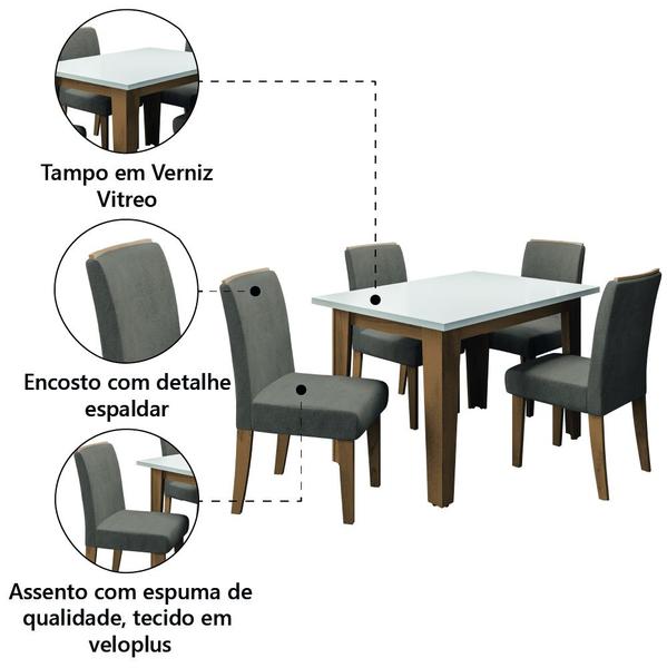 Imagem de Conjunto de Mesa Sala de Jantar Miami com 4 Cadeiras Nova York 1,20m Cedro / Off White / Mascavo Dobuê