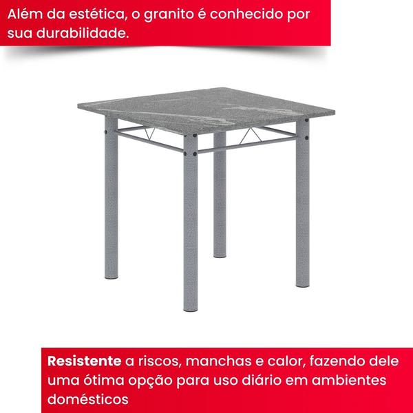 Imagem de Conjunto de Mesa Tubular 4 Cadeiras 70x70cm Mart Perola com Tampo em Granito Topázio Isabel 030 - Tudo de Móveis