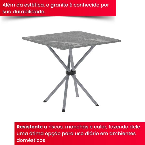 Imagem de Conjunto de Mesa Tubular 4 Cadeiras 70x70cm Mart Perola com Tampo em Granito Topázio Isabel 048 - Tudo de Móveis