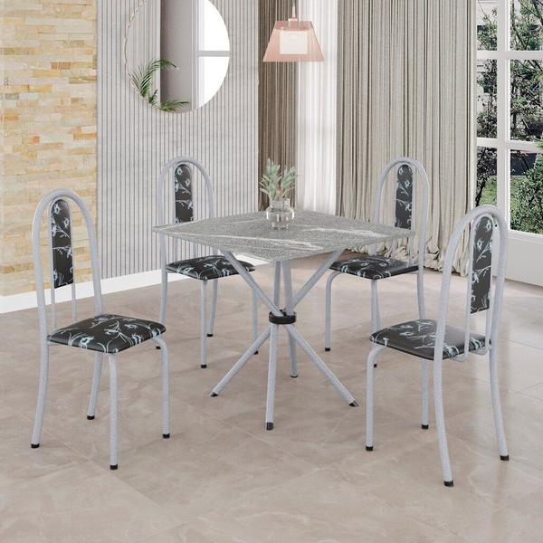 Imagem de Conjunto de Mesa Tubular 4 Cadeiras 70x70cm Mart Perola com Tampo em Granito Topázio Isabel 048 - Tudo de Móveis