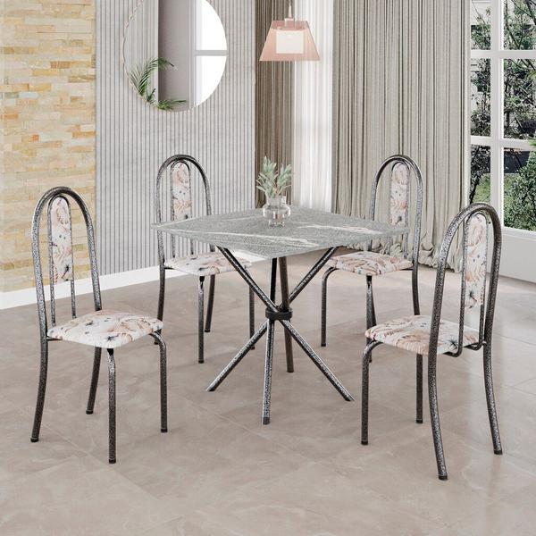 Imagem de Conjunto de Mesa Tubular 4 Cadeiras 70x70cm Mart Prata com Tampo em Granito Topázio Isabel 048 - Tudo de Móveis