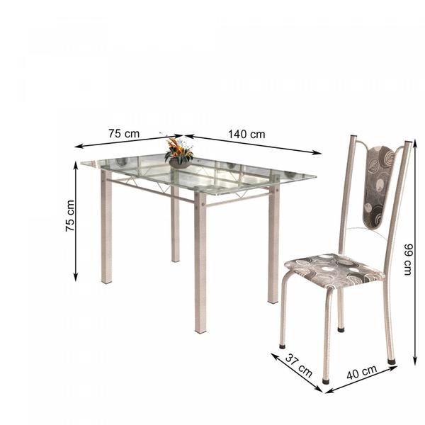 Imagem de Conjunto de Mesa Tubular 6 Cadeiras 140cm com Tampo de Vidro Melissa Soma Móveis