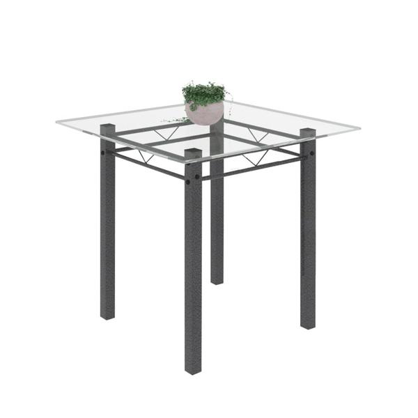 Imagem de Conjunto de Mesa Tubular 75x75cm Tampo de Vidro com 4 Cadeiras Júlia Soma Móveis