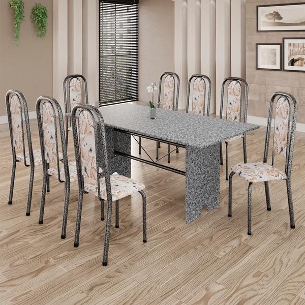 Imagem de Conjunto de Mesa Tubular 8 Cadeiras 180x75cm Mart Prata com Tampo em Granito Ocre Letícia 071 - Tudo de Móveis