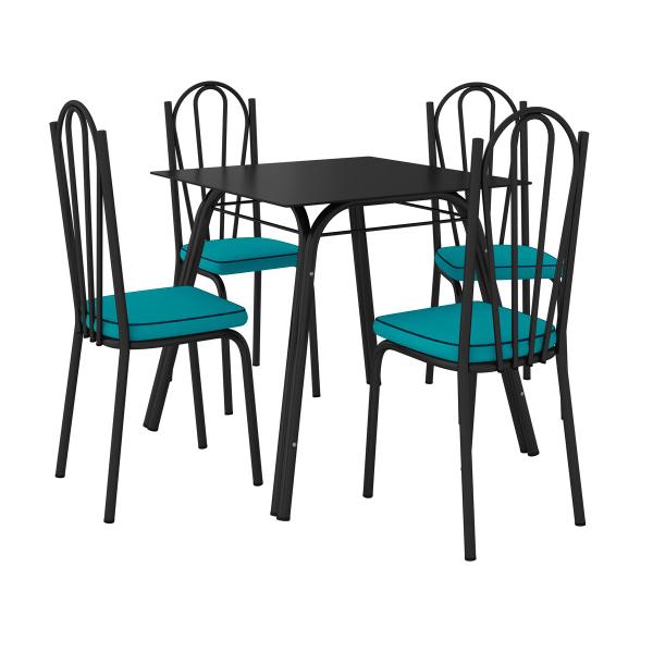 Imagem de Conjunto De Mesa Tubular Lotus 75cm Preto Com 4 Cadeiras 121 Azul Turquesa Artefamol