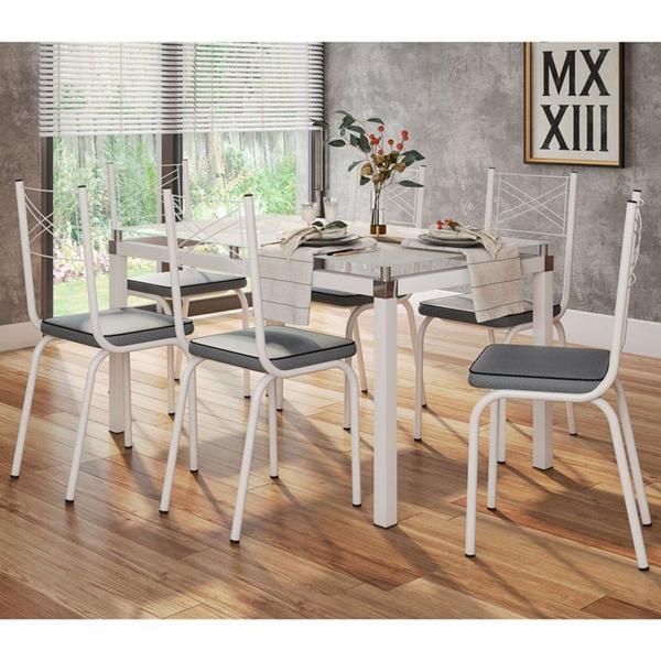 Imagem de Conjunto De Mesa Tubular Malva Vidro Branco 140 cm com 6 Cadeiras 119 Branco Platina Artefamol