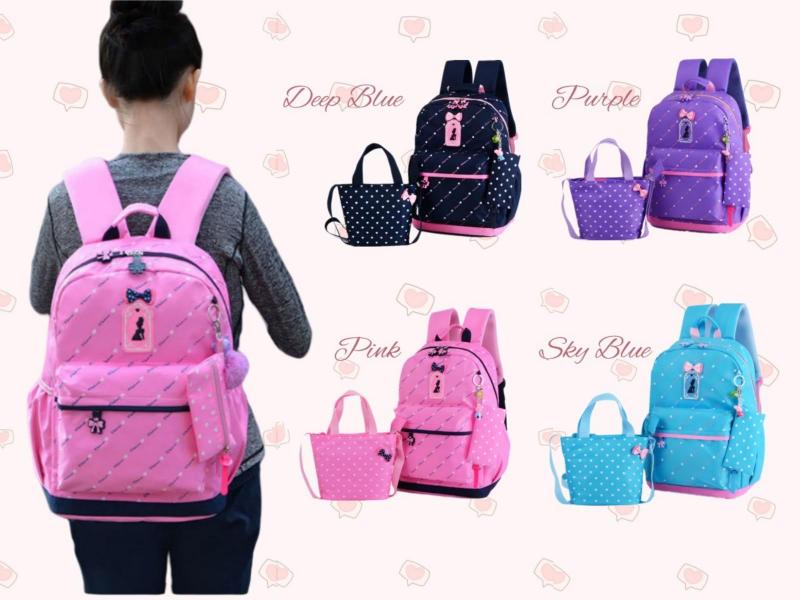 Imagem de Conjunto de mochilas VIDOSCLA Heart Printing para meninas com bolsa e estojo