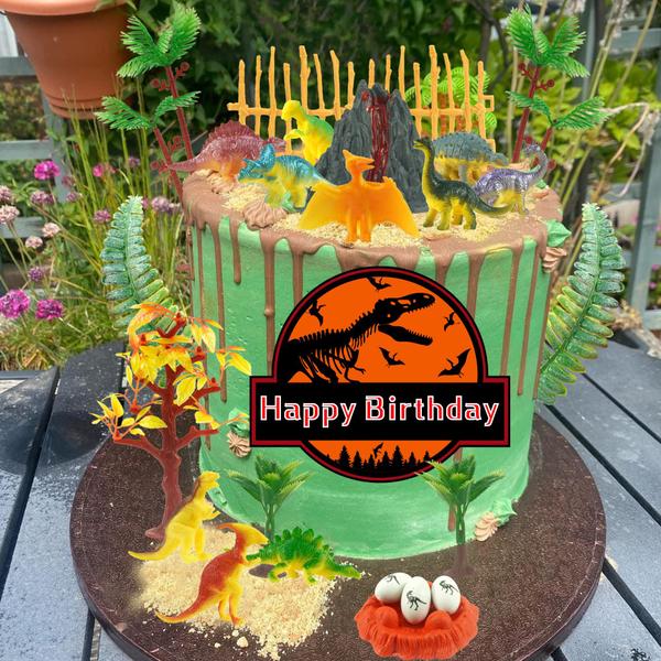 Imagem de Conjunto de modelos de brinquedo de dinossauro com coberturas de bolo para festa de aniversário