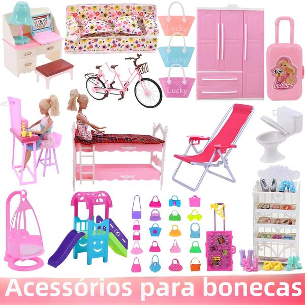 Imagem de Conjunto de Móveis Barbie em Miniatura 1:12 - Guarda-Roupa, Cama, Sofá e Mais