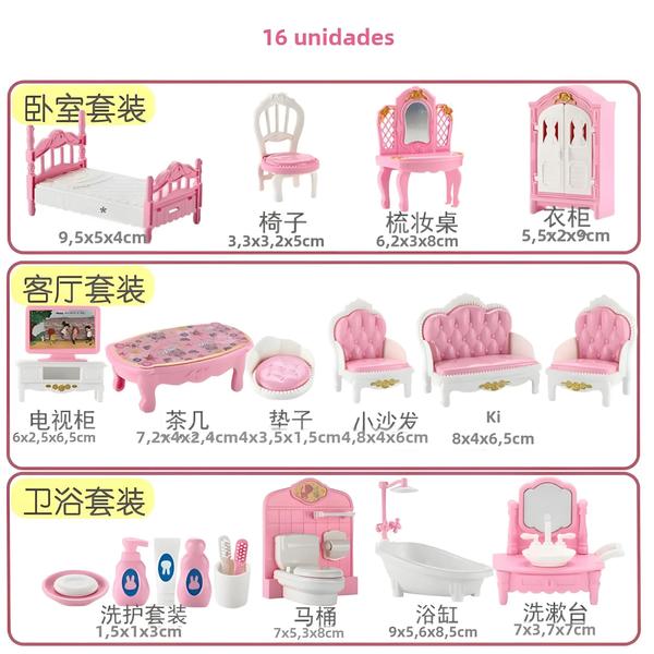 Imagem de Conjunto de Móveis Kawaii Rosa para Casa de Bonecas - 10 Peças