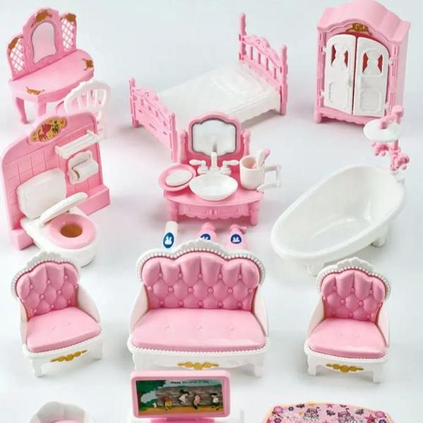 Imagem de Conjunto de Móveis Kawaii Rosa para Casa de Bonecas - 10 Peças