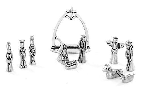 Imagem de Conjunto de Natividade com Chreche Mini Pewter Figurine 11 Pc Set com Bolsa de Veludo