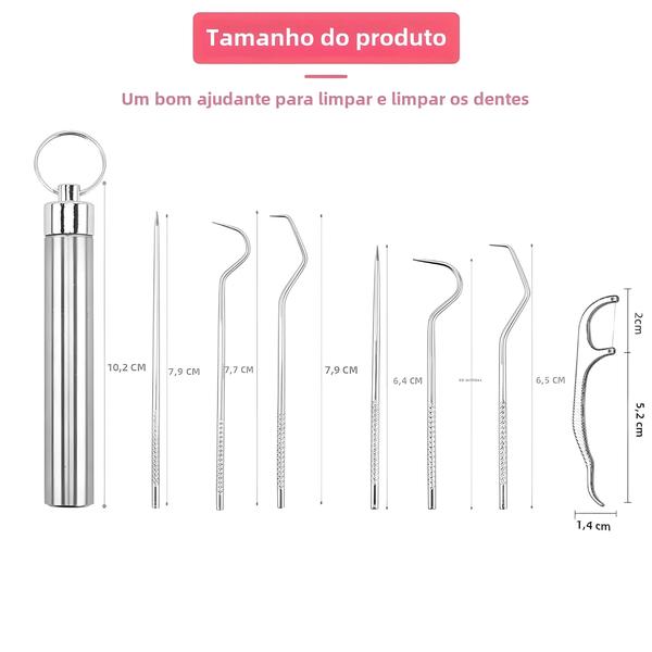 Imagem de Conjunto de Palitos de Dente Reutilizáveis de Aço Inoxidável - Portátil e para Remoção de Tártaro