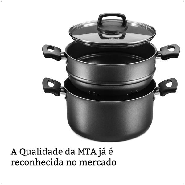 Imagem de Conjunto de Panela para Cozimento a Vapor 3L Antiaderente 3 em 1 Alças e Pegadores Antitérmico MTA - 8215