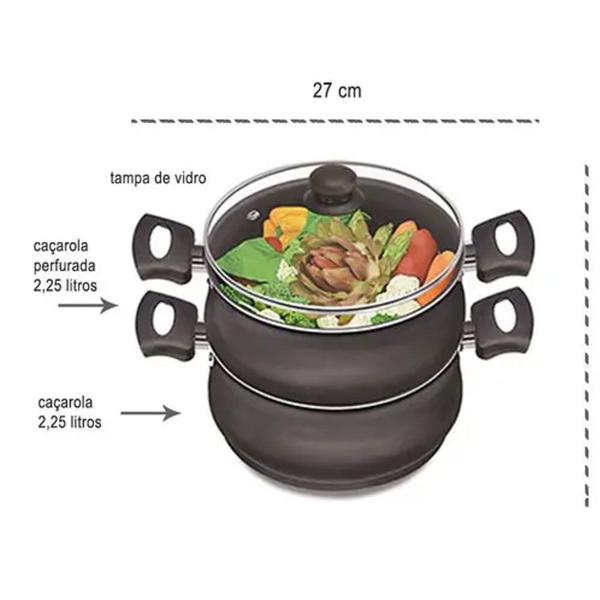 Imagem de Conjunto de Panela para Cozimento a Vapor Al Vapore 18 Cozivapor - Preta REF.195