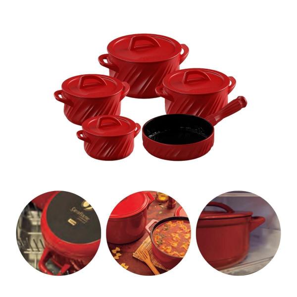 Conjunto De Panelas 100% Ceramica Twist 5 Pçs Vermelho - Ceraflame Imagem de Conjunto De Panelas 100% Ceramica Twist 5 Pçs Vermelho