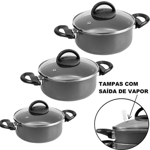 Imagem de Conjunto de Panelas 13Pçs Teflon c/ 4 Facas Inox Coloridas