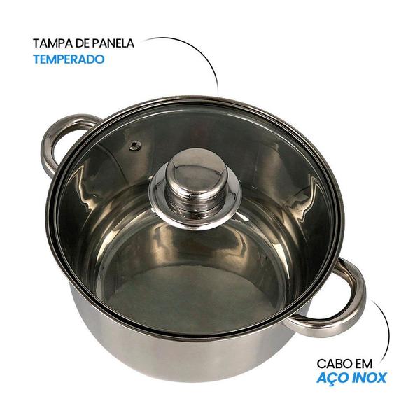 Imagem de Conjunto de Panelas 5 Peças Tampa Vidro jogo de Aço Inox