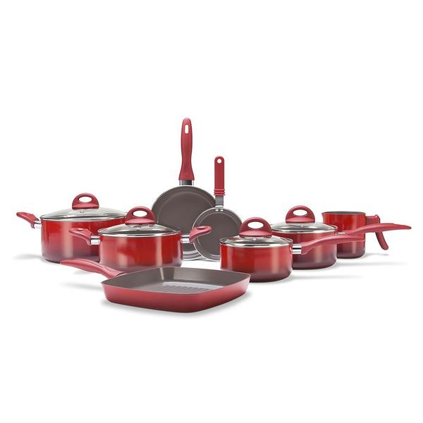 Conjunto de panelas 8 peças ceramic life smart plus vermelha - Brinox Imagem de Conjunto de panelas 8 peças ceramic life smart plus vermelha