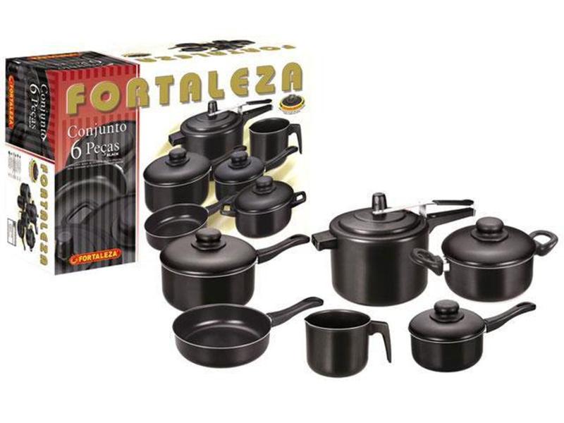 Conjunto de Panelas Alumínio Fortaleza - Black Super 800856 Antiaderente 6 Peças Imagem de Conjunto de Panelas Alumínio Fortaleza - Black Super 800856 Antiaderente 6 Peças