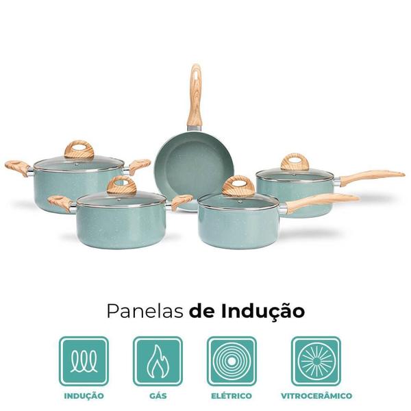 Imagem de Conjunto de Panelas Antiaderente de Indução CeramicLife  Botanika 5 Peças - Brinox 4815/102