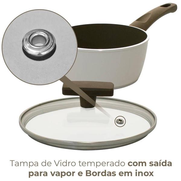 Imagem de Conjunto de Panelas Antiaderente Indução Ceramic Life Organika Branco 5 peças - Brinox