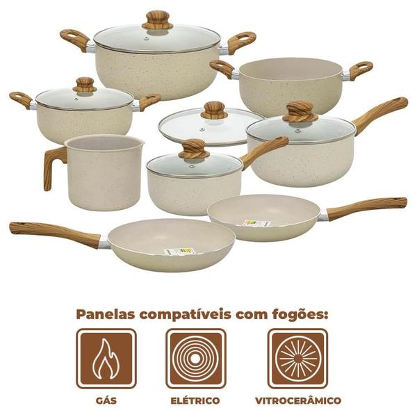 Imagem de Conjunto de Panelas Antiaderente Revestimento Cerâmica Vanilla Sahara 8 Peças - Casambiente