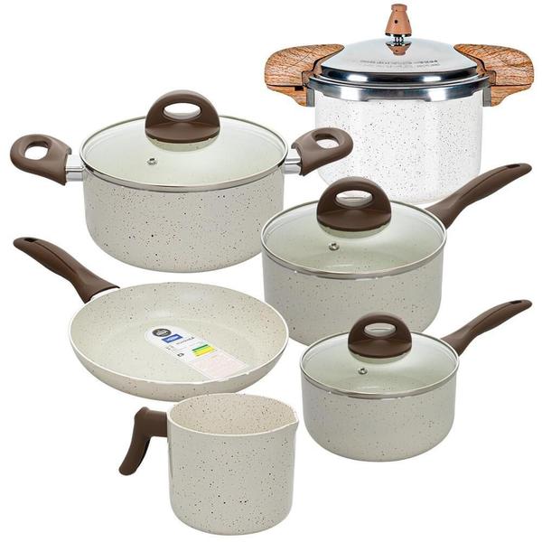 Imagem de Conjunto de Panelas Com Panela de Pressão Ceramic Life Smart Plus Vanilla 6 Peças - Brinox