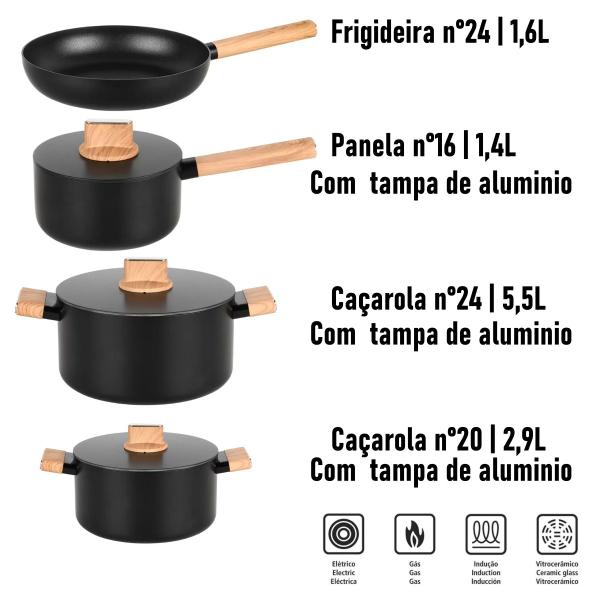 Imagem de Conjunto De Panelas Concept Wood 4 Pçs Indução Antiaderente