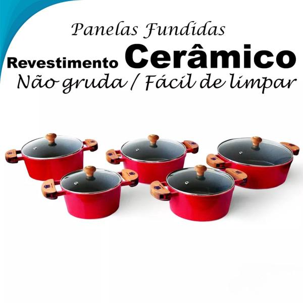 Imagem de Conjunto De Panelas De Alta Qualidade Com Cor Preta Com Vermelho Presente Ideal Para Mãe Entrega Rápida