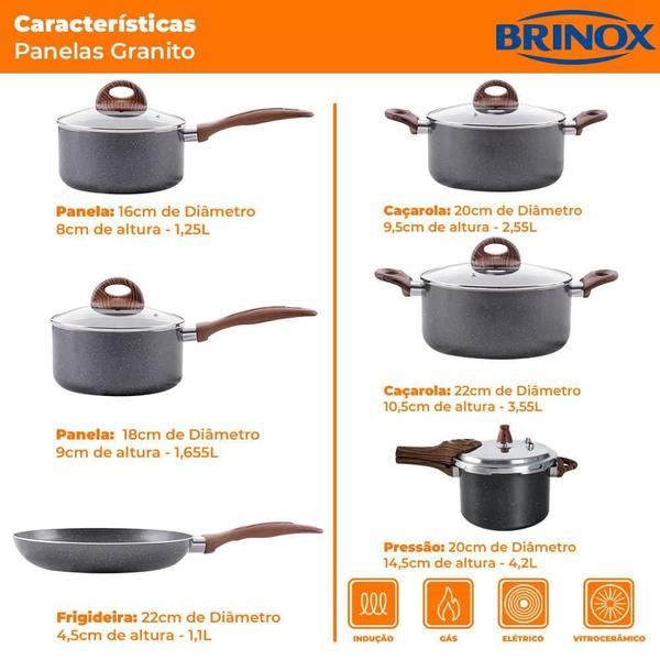 Imagem de Conjunto de Panelas de Indução Com Panela de Pressão Ceramic Life Granito 6 Peças - Brinox