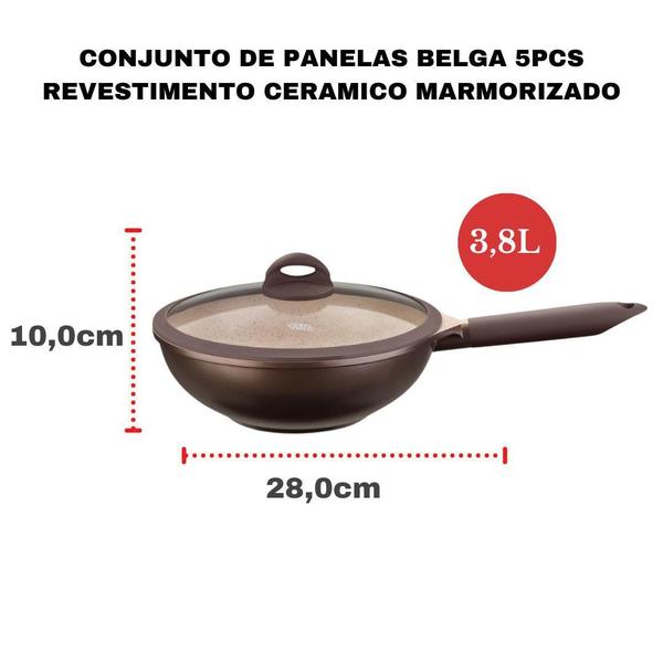 Imagem de Conjunto De Panelas Fogão Indução 5 pç Antiaderente Cerâmico Vai Forno Belga