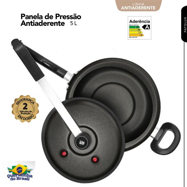 Imagem de Conjunto De Panelas + Panela de Pressão Preto Antiaderente 6 Peças Patolux