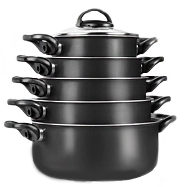 Conjunto De Panelas + Panela de Pressão Preto Antiaderente 6 Peças Patolux Imagem de Conjunto De Panelas + Panela de Pressão Preto Antiaderente 6 Peças Patolux
