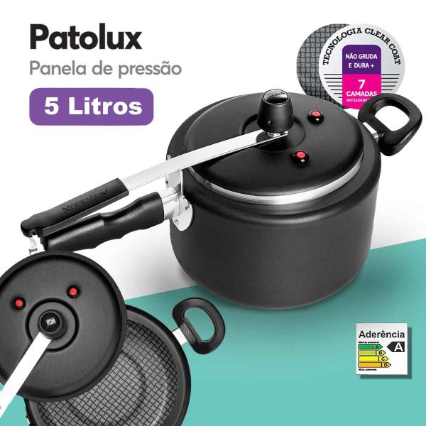 Conjunto De Panelas Quadradas + Panela de Pressão Preto Antiaderente 6 Peças Patolux Imagem de Conjunto De Panelas Quadradas + Panela de Pressão Preto Antiaderente 6 Peças Patolux