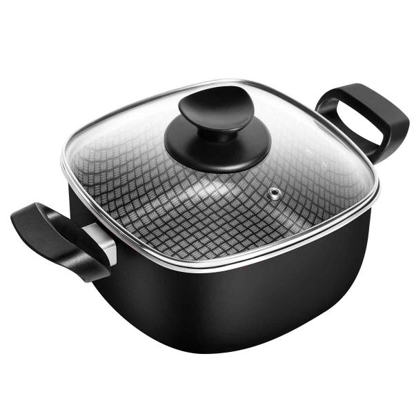 Conjunto De Panelas Quadradas + Panela de Pressão Preto Antiaderente 6 Peças Patolux Imagem de Conjunto De Panelas Quadradas + Panela de Pressão Preto Antiaderente 6 Peças Patolux
