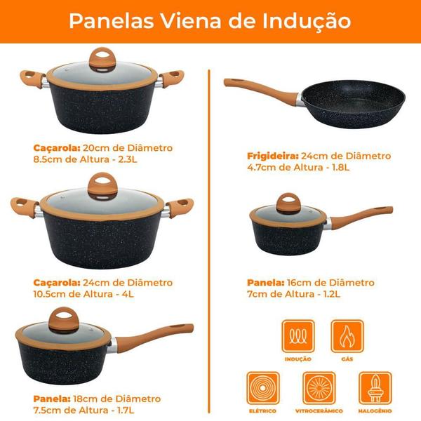 Imagem de Conjunto de Panelas Revestimento Cerâmica Viena Preto 5 Peças - Casambiente