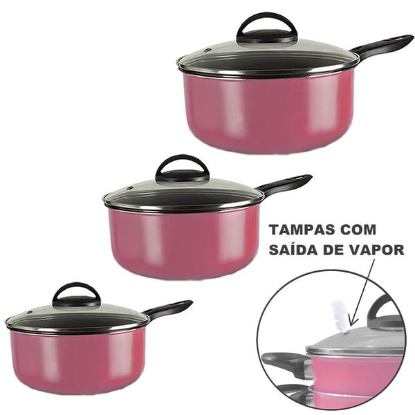 Imagem de Conjunto De Panelas Tampa de Vidro 13 Peças Rose + Amolador