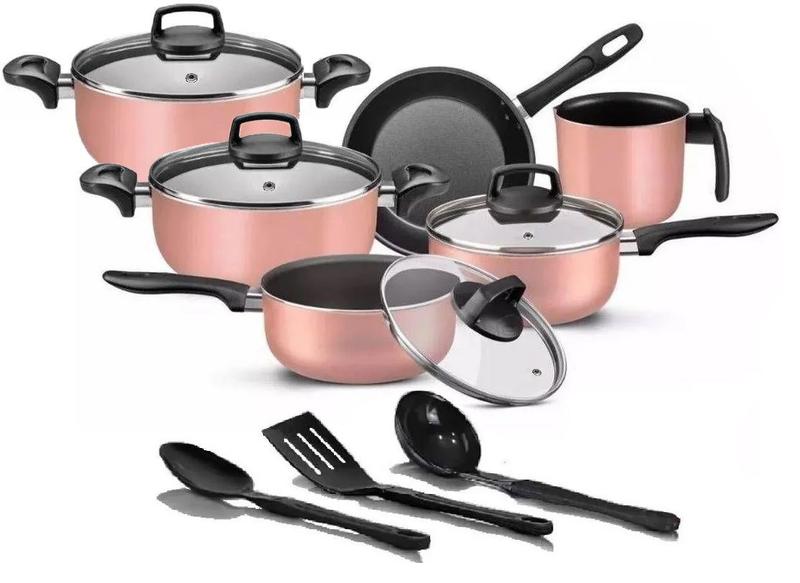 Conjunto de panelas teflon 9 pçs rose champanhe antiaderente - Marpal Conjunto de panelas teflon 9 pçs rose champanhe antiaderente - Marpal