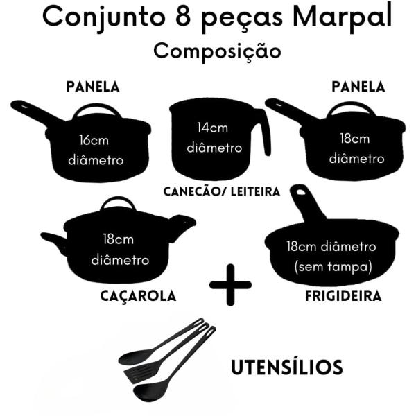 Imagem de Conjunto De Panelas Teflon Elegan Preto 8 Peças Kit Panelas