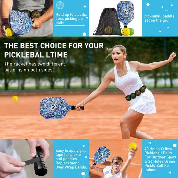 Imagem de Conjunto de pás Pickleball Pookal com 4 pás de madeira e 4 bolas e acessórios